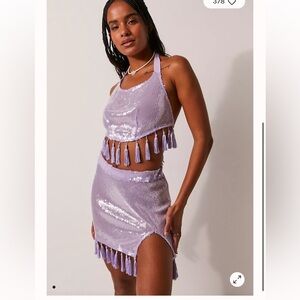 Free People x EastnWestLabel Sequin Tassel Halter Top & Mini Half Slip Set